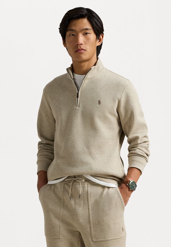 DOUBLE-KNIT QUARTER-ZIP PULLOVER - Long sleeved top - tuscan beige heather