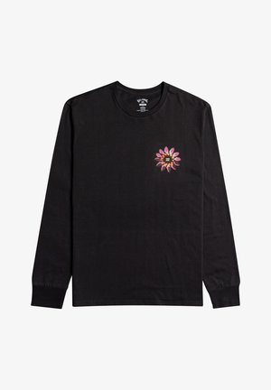 Sort langærmet skjorte lavet af bomuld. Har et farverigt blomstermotiv på venstre bryst med lyserøde og orange nuancer. Rund hals, ribbede manchetter.