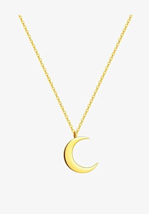 Halskette in Goldoptik mit einem Anhänger in Form eines Halbmondes. Die Kette ist verknüpft und glatt, mit einer polierten Oberfläche am Anhänger.