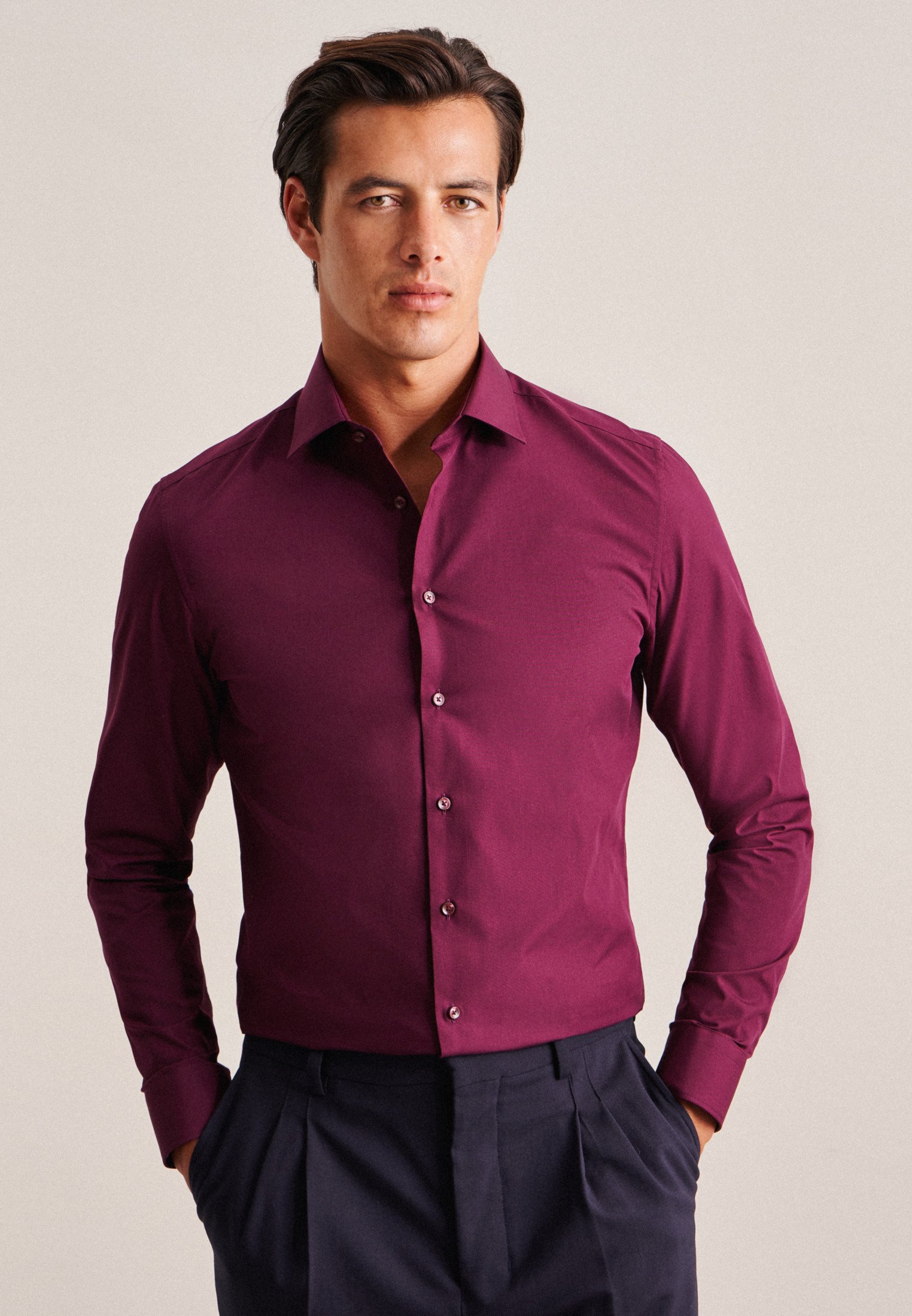 FENGJIAREN Camicie Da Uomo, Camicia Elegante Da Uomo Elasticizzata Casual Manica Lunga Da Lavoro Vestibilità Regolare Solido Colletto Stand Down Camicia Rossa Per Uomo Regali Di San Valen - Foto 9