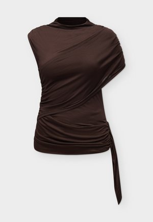 Topshop, TSBELLS DRAPED WRAP TOP - Βασικό μπλουζάκι - chocolate brown