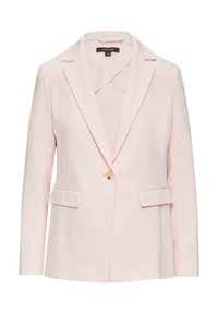 Blazer rosa chiaro realizzato in tessuto liscio. Presenta rever a punta, chiusura con un bottone singolo e due tasche frontali. Vestibilità su misura.