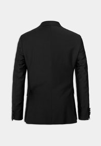 Svart skräddarsydd blazer, enknäppt design, tillverkad av ett mjukt tyg. Har en klassisk snedslag, två bakventiler och knäppta manschetter.