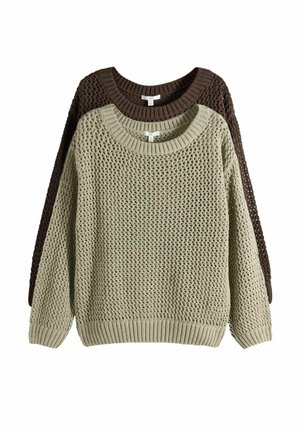 THE SET REGULAR FIT - 2 PACK OPEN KNIT SLASH NECK JUMPERS - Trui - light khaki green chestnut brown