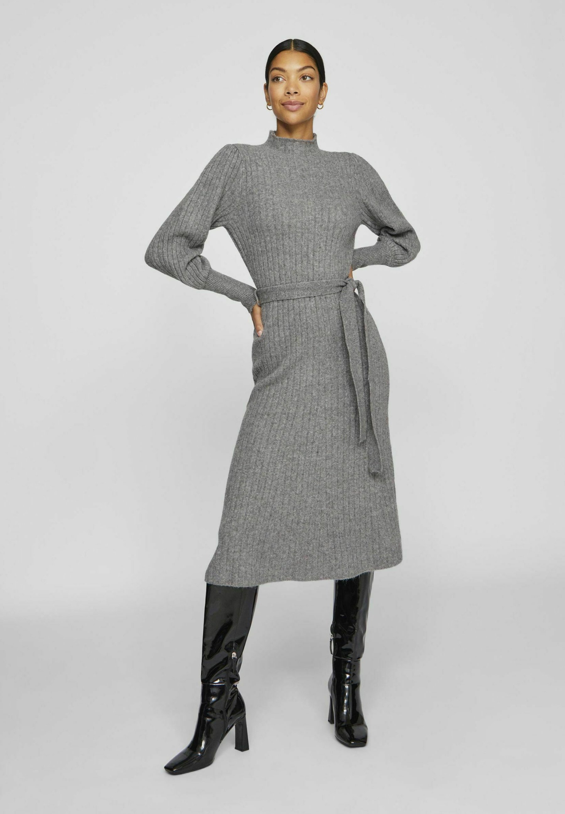 VILA VIVIKA Vestido de punto medium grey melange/gris oscuro