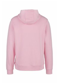 Rosa Kapuzenpullover mit Kapuze, langen Ärmeln sowie gerippten Bündchen und Saum. Hergestellt aus weichem Material mit glatter Textur. Einfaches Design, ohne Muster.