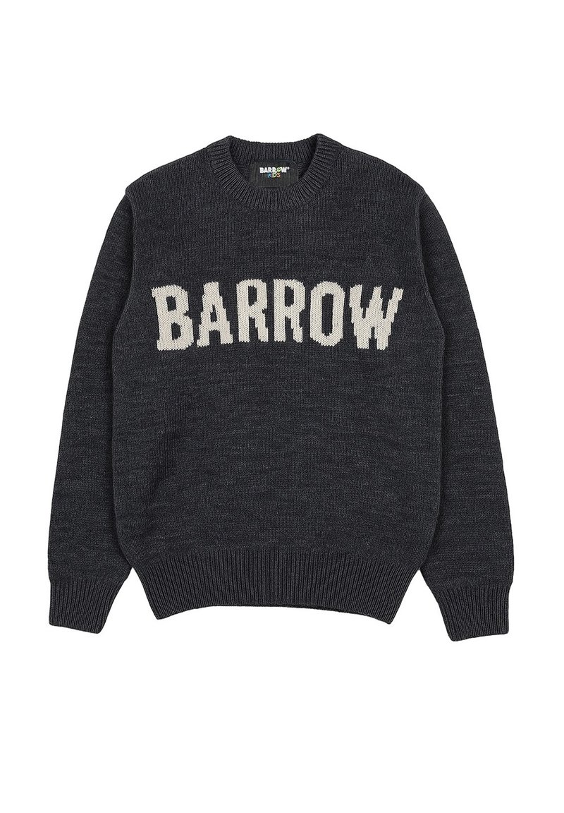 Maglione lavorato a maglia di un grigio scuro con colletto a girocollo e maniche lunghe, con la scritta "BARROW" in bianco a contrasto sul petto.