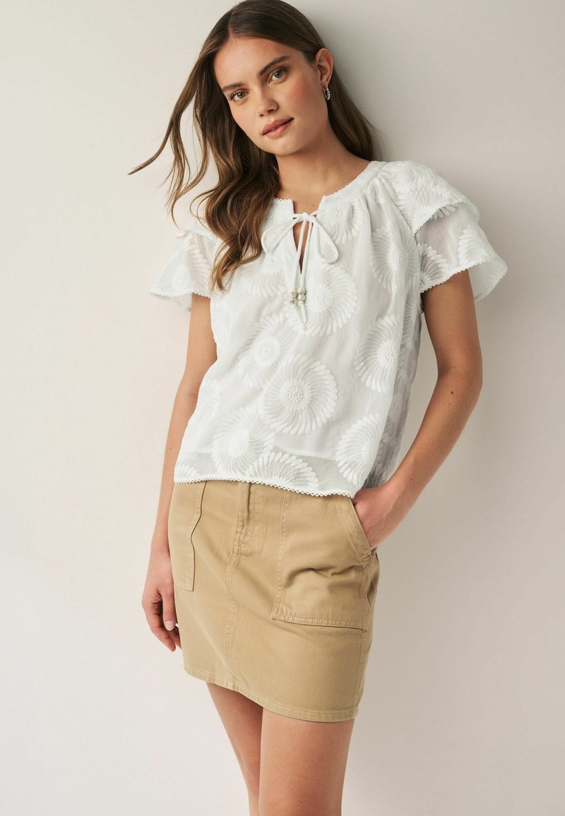 Next NECK DOUBLE SLEEVE SUNFLOWER REGULAR FIT - Bluse - white