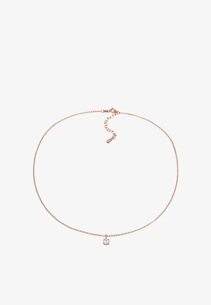 Rosenfarvet kædedyse med et delikat design, der har en lille vedhæng sat med en enkelt klar sten, fuldendt med en justerbar lås.