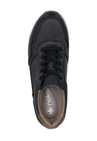 Black sneaker with a mesh and leather upper, round toe, stitched accents, black laces, and a cushioned insole with “Antistress” branding.