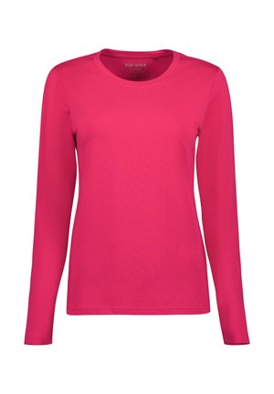 Langærmet skjorte i lys pink med rund halsudskæring og en glat, let stofkvalitet samt et enkelt, tætsiddende design.