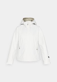 Witte hoodie met rits aan de voorkant en twee ritszakken aan de zijkanten, weergegeven op een effen achtergrond.