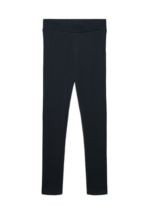 Leggings neri realizzati in tessuto elasticizzato, caratterizzati da una vita liscia e una silhouette aderente. Nessuna cucitura o motivo visibile.