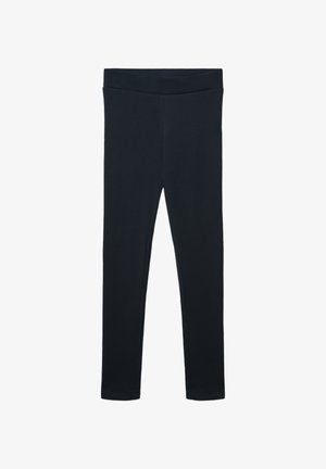 Leggings neri realizzati in tessuto elasticizzato, caratterizzati da una vita liscia e una silhouette aderente. Nessuna cucitura o motivo visibile.
