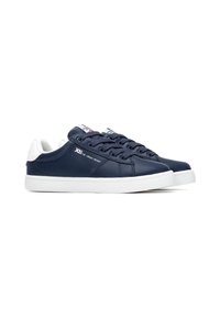 Zapatillas deportivas azul marino con parte superior sintética lisa, detalles en blanco, diseño con cordones y suela de goma texturizada. Presentan la marca en el lateral.