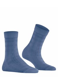 Blaue Socken mit einem Karomuster, gerippten Bündchen und einer glatten Textur. Hergestellt aus einem weichen, elastischen Material für hohen Tragekomfort.