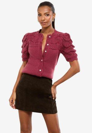 REGULAR FIT - SHORT SLEEVE SCALLOP POINTELLE - Cardigan - burgundy red