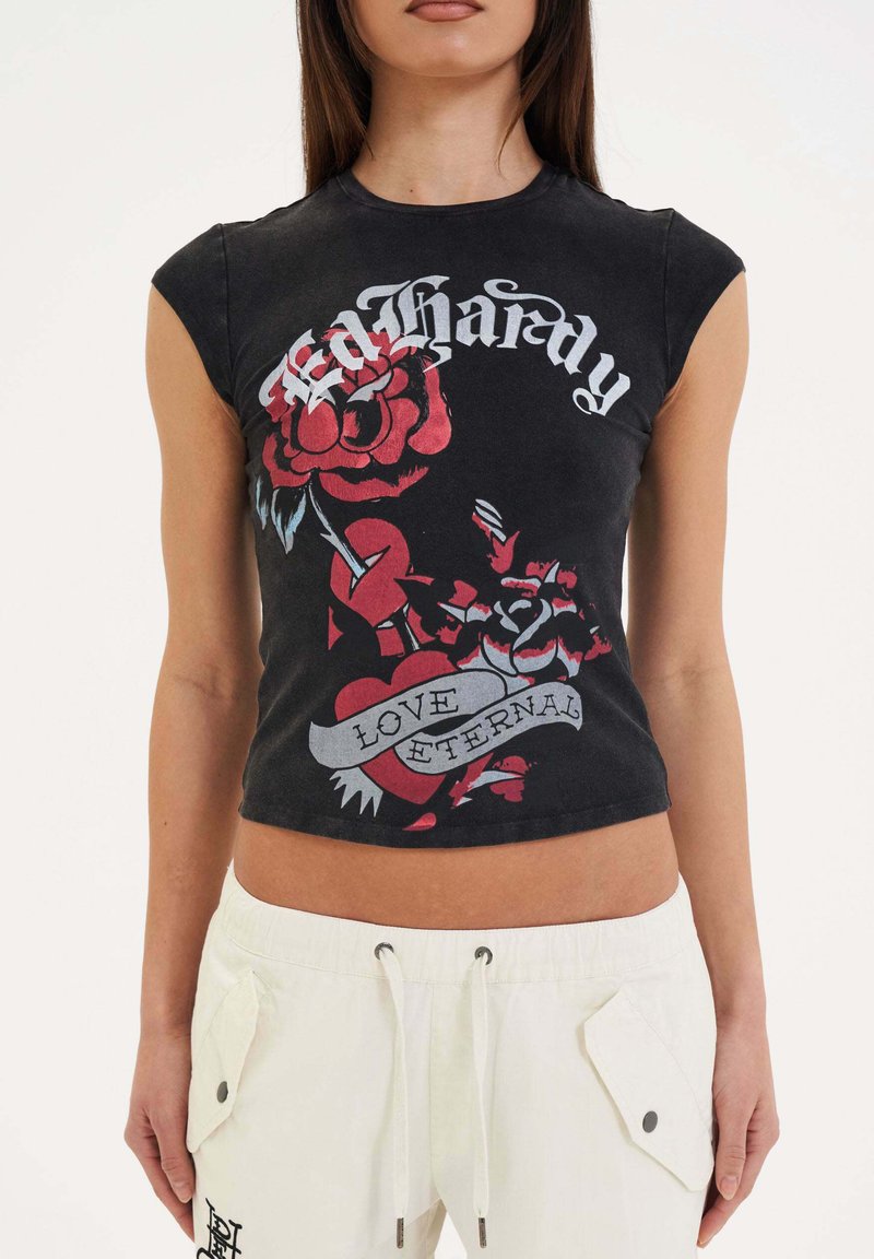 Ed Hardy - LOVE ETERNAL CAP SLEEVE - Print T-shirt - black, Enlarge