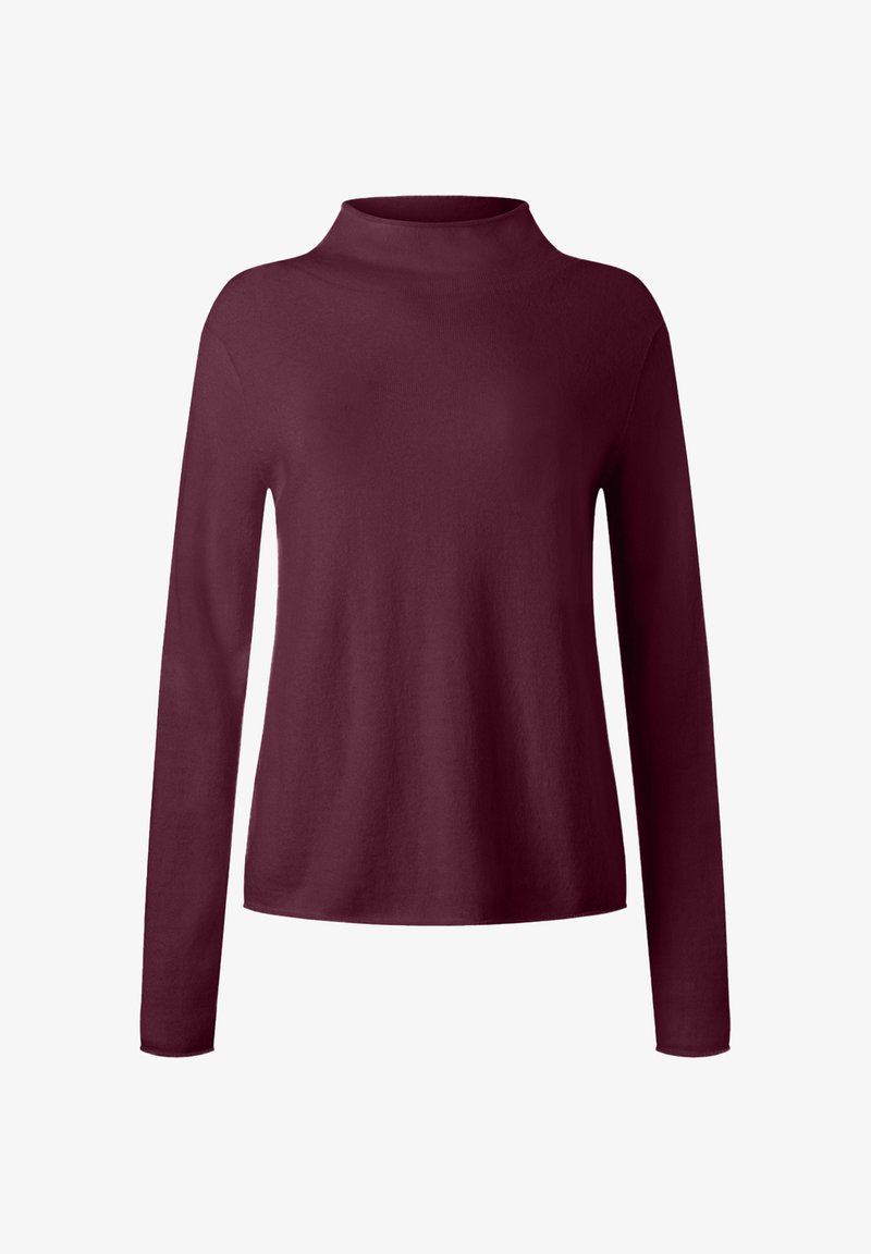 Weinrotes Langarmshirt mit Halbkugelkragen. Hergestellt aus weichem Stoff, bietet es eine entspannte Passform und eine glatte Textur, ideal zum Schichten.