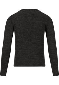 Zwart long-sleeve top gemaakt van textuurstof, met een ronde halslijn en een eenvoudig ontwerp zonder zichtbare sluitingen.