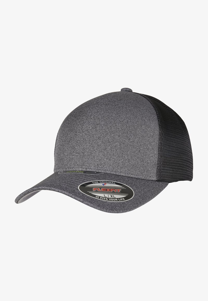 Gray baseball cap with a structured design, featuring a solid fabric front and mesh back. Includes a curved brim and branded label.