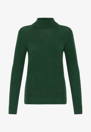 Zelený, ribovaný rolák z jemného pleteného materiálu. Má dlhé rukávy a priliehavý strih. Hladká textúra bez viditeľných vzorov.