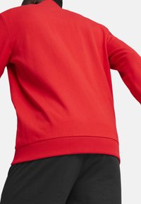 Roter Sweatshirt aus weichem Stoff, mit gerippten Bündchen und Saum. Glatte Textur, schlichtes Design und keine sichtbaren Muster oder Grafiken.