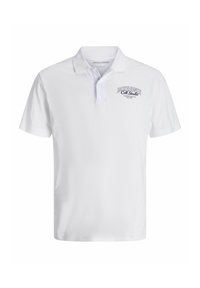 Witte polo met korte mouwen van katoen, uitgerust met een placket met twee knopen en een gedrukt logo op de linkerborst. Gladde textuur.