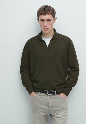 MOCK NECK WITH V-NECK - Maglione - dark green