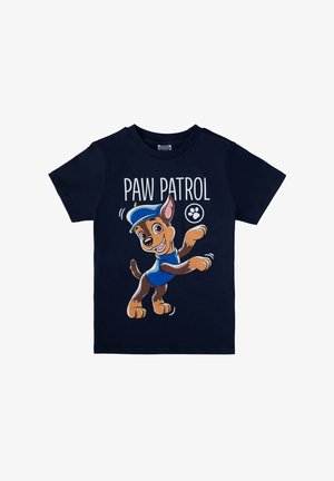 T-shirt a maniche corte blu navy in cotone con una grafica di un cane cartoon in uniforme blu, con la scritta "PAW PATROL."