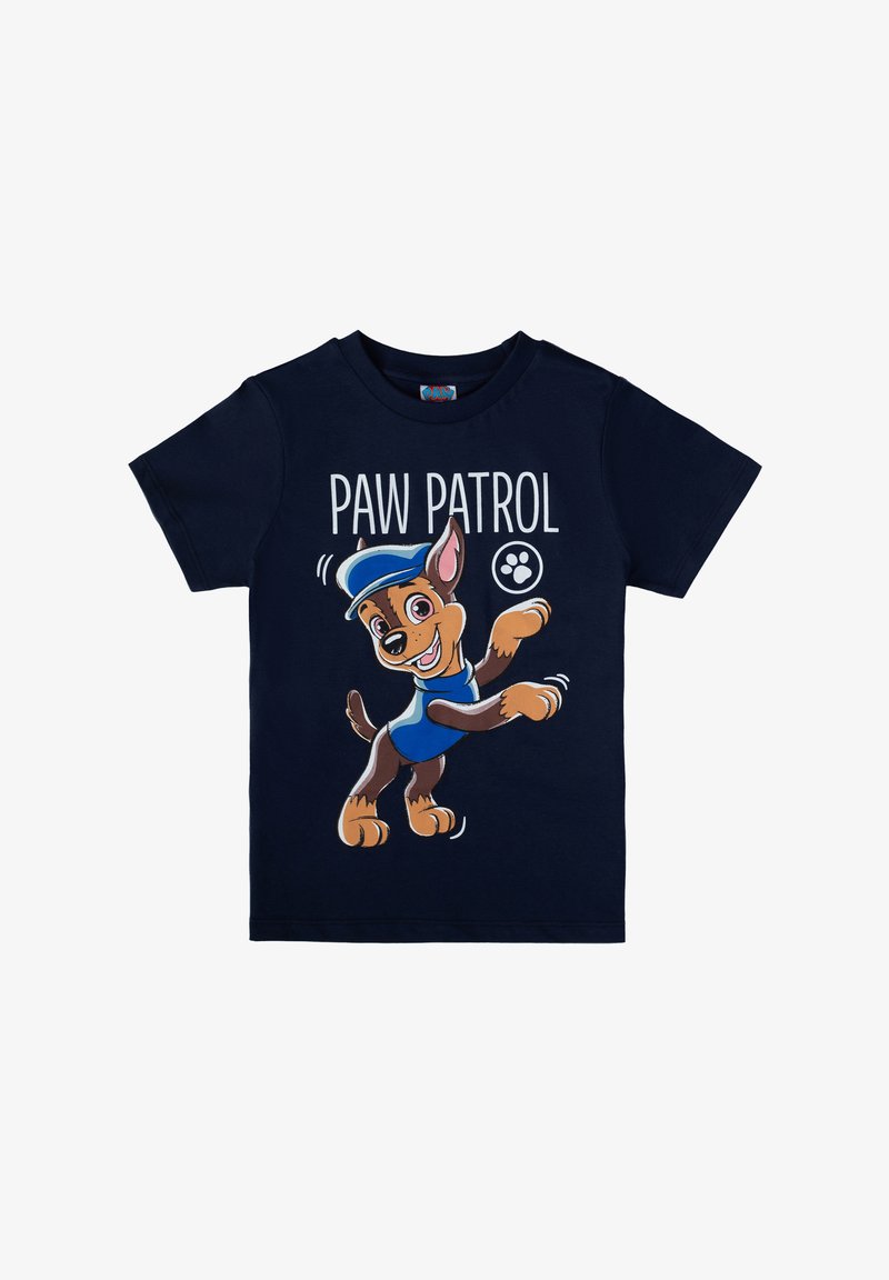 T-shirt a maniche corte blu navy in cotone con una grafica di un cane cartoon in uniforme blu, con la scritta "PAW PATROL."