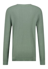 Vågstickad, långärmad tröja i mjuk grön f ärg med rund halsringning och ribbade ärmslut. Har en strukturerad yta och ren konstruktion.