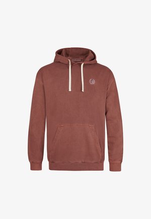 Bluza z kapturem w kolorze przykurzonego różu, wykonana z miękkiego materiału. Posiada przednią kieszeń typu kangurka, regulowany sznurkiem kaptur oraz haftowane logo na klatce piersiowej.