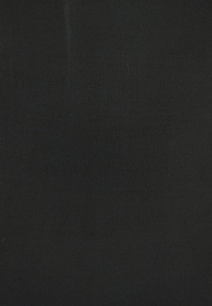 Tejido negro acanalado con una textura suave y elástica, que presenta líneas verticales. El material es ligero y adecuado para prendas ajustadas.