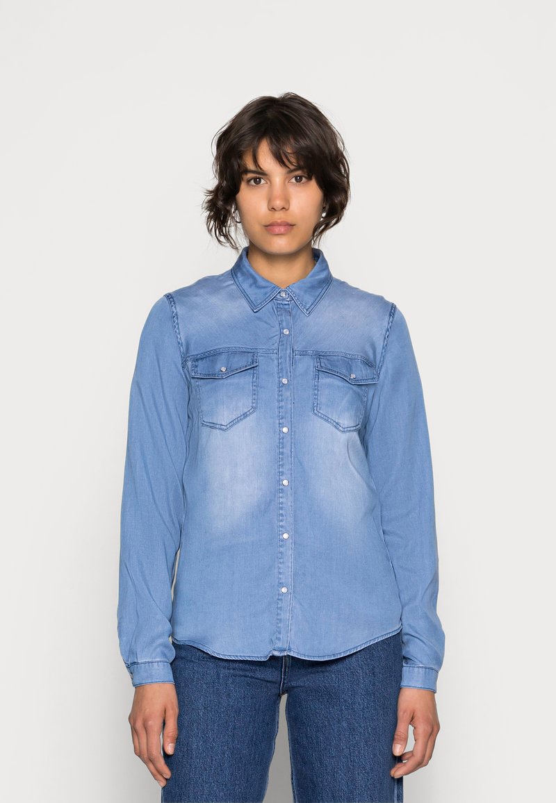 VILA - VIBISTA SU-NOOS - Blúzka so zapínaním na gombíky - medium blue denim, Zväčšiť