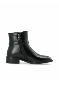 Mustad mustad nahast ankle saapad külgsepa taljaga, millel on sile viimistlus, määratletud kanna ja minimalistik disain, sobivad erinevateks juhtudeks.