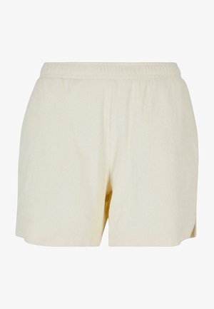 Kremo spalvos, minkštos medvilnės šortai su elastinga juosmena, tiesiu siluetu ir šoninėmis siūlėmis. Išsiskiria minimalizmu ir jokiais matomais apdailos elementais.