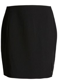 Černá minisukně vyrobená z hladkého materiálu. Má rovný střih a dvě postranní rozparky na lemu pro zvýšení pohybu a pohodlí.