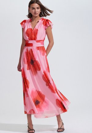 TALL FIT - V-NECK MIDI - Nappali ruha - red pink floral