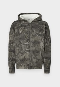 BOXY LINED - Majica s kapuljačom i patentnim zatvaračem - dark green