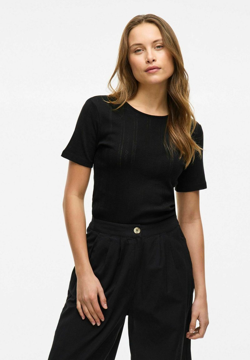 VILA MIT KURZEN ÄRMELN RUNDHALS - Camiseta estampada - black beauty