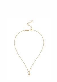 Collana in oro con un piccolo pendente a forma di stella che presenta una gemma al centro. Lunghezza regolabile con una chiusura sicura per facilitare l'indossamento.
