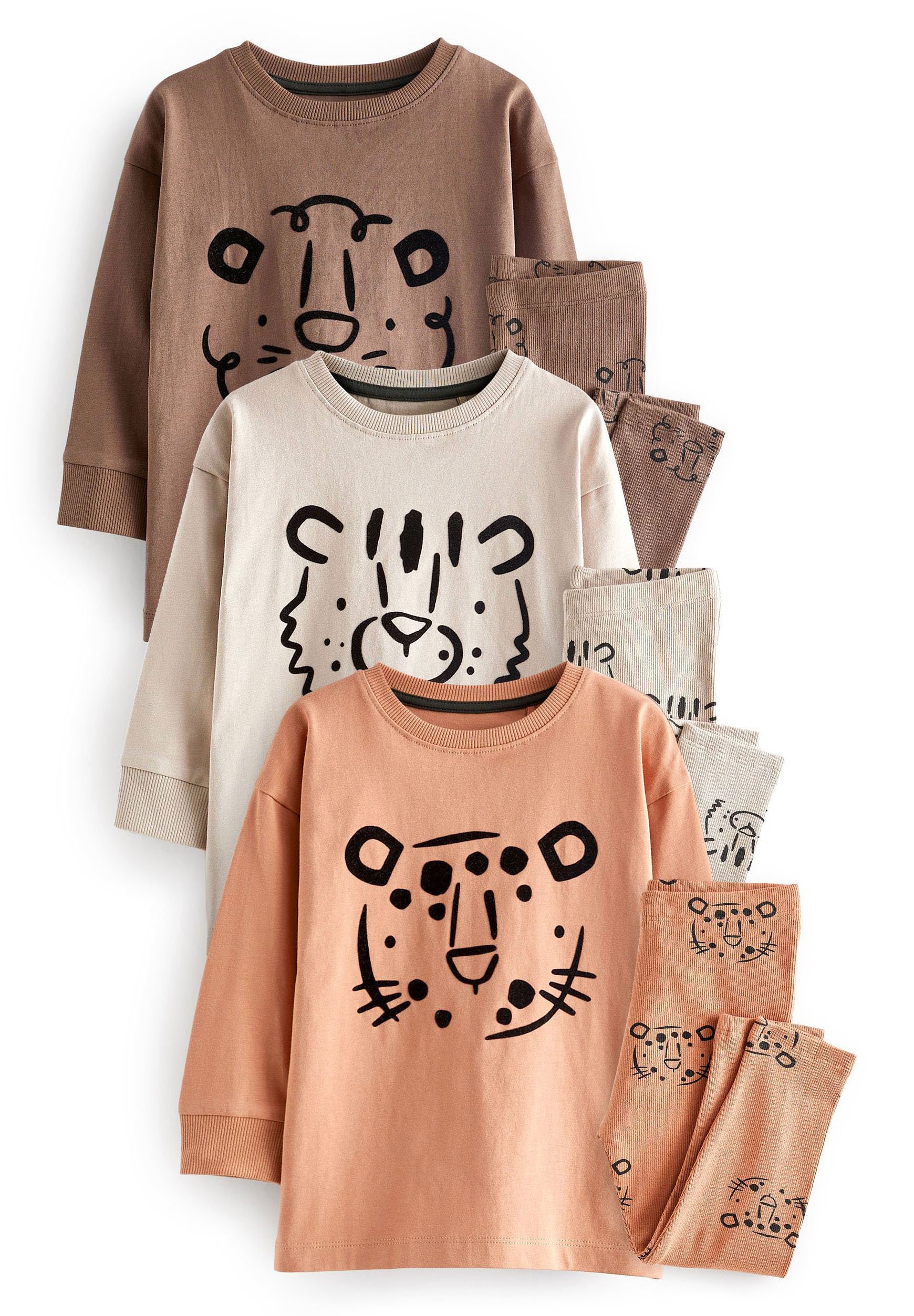 NEXT Fille Pyjama Douillet 100% Coton imprimé, Lot de 3 Slogan Rose/Jaune 2 Ans-3 Ans