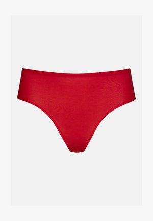 Rode microvezel bikini-ondergoed met een naadloos ontwerp en een gladde, zachte textuur. Minimalistische vorm met een lage tailleband.