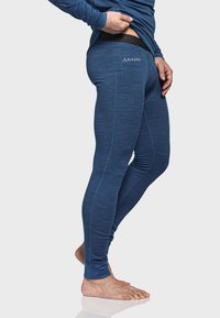 Blaue Sportleggings aus einem dehnbaren Material, mit einer glatten Textur, enger Passform und dezenten seitlichen Nähten. Markenlogo auf dem Bund.