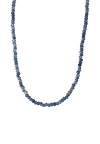 Závesná súprava z facetuovaných okrúhlych tmavomodrých korálkov s malými zlatými spacer prstenmi rovnomerne rozmiestnenými pozdĺž náhrdelníka.