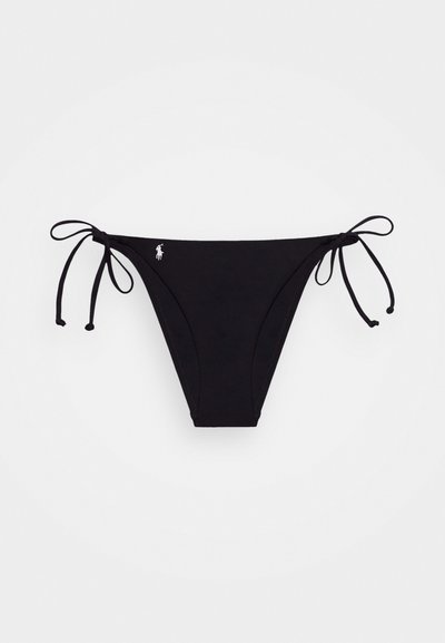 Melns bikini apakšda ar regulējamiem sānu saitēm. Izgatavota no gluda materiāla, priekšpusē ir neliels logotips. Klasisks dizains un griezums.