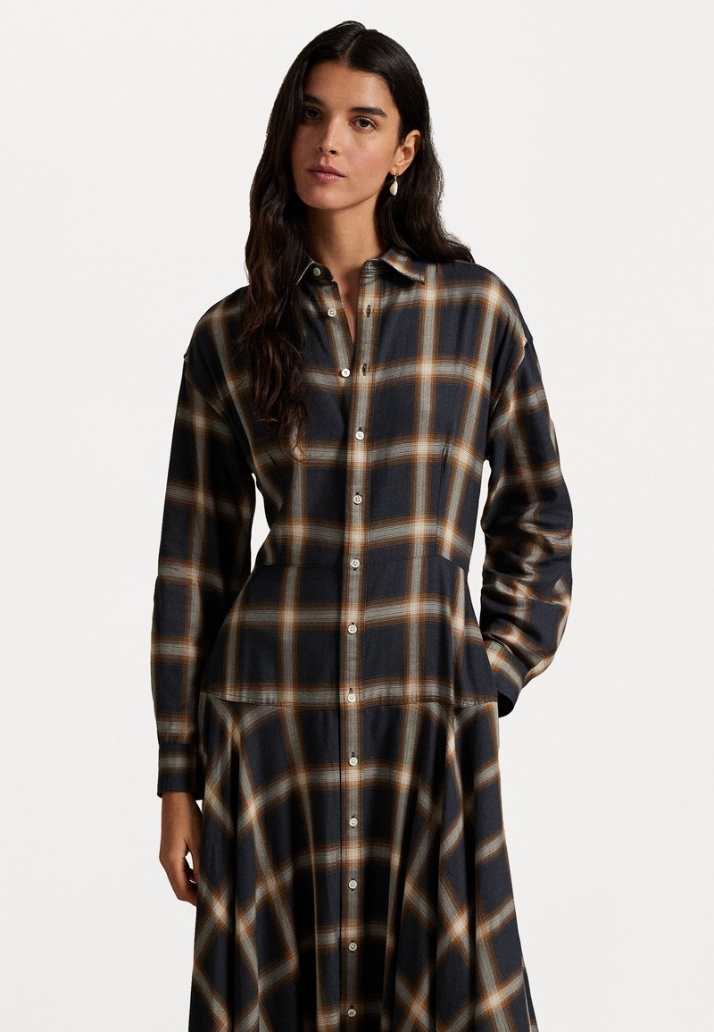 plaid shirt dress ralph lauren Polo Ralph Lauren PLAID TWILL PANELED SHIRTDRESS - Shirt dress - navy/brown/brown