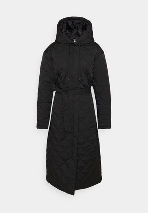 HOODED DIAMOND QUILTED COAT - Classic coat - black