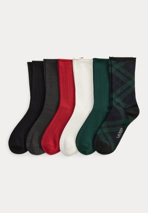 Lauren Ralph Lauren, PLAID & MINI-CABLE ROLL-TOP SOCK 6-PACK - Chaussettes - black/green/ivory/red/dark grey